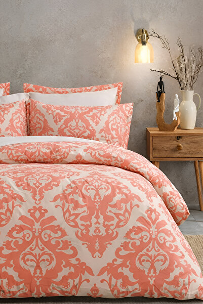 İQON Single Elastic Duvet Cover Set - Damascoo Salmon