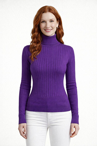 Neden Tekstil Turtleneck Ribbed Long Sleeve Knit Sweater
