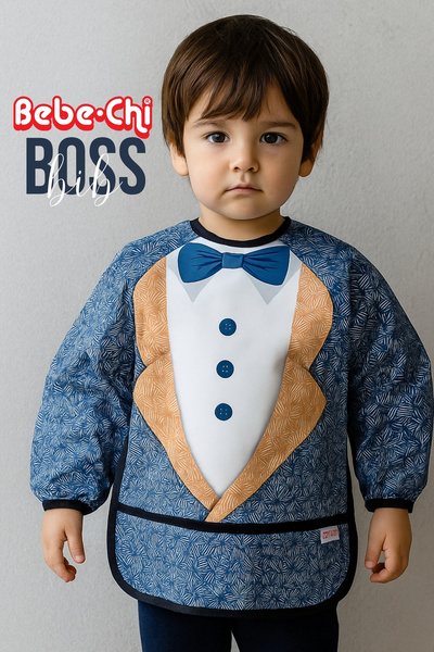 Uzun Kollu Giyilebilir Boss Suit 2 Desen Sıvı Geçirmez Aktivite ve Mama Önlüğü 6-24 AY