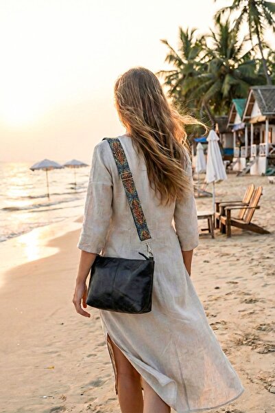 Bambus Bohem Tarzı Vintage Etnik Desenli Suni Deri Askılı Günlül Kadın El Ve ...