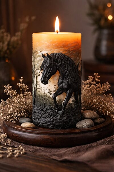 Yaratıcı sanatlar atölyesi 3D Kabartmalı At Dekorlu Silindir MUM Kokulu Dekor...