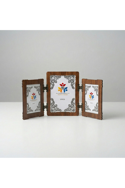 HANEM MDF Ahşap 3'lü Menteşeli Fotoğraf Çerçevesi & Yanlar 10x15 Ortası 15x21
