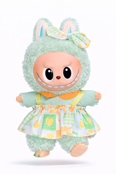 OEM Jucarie de plus breloc - tip Labubu - 15 cm - imbracat in rochita colorat...