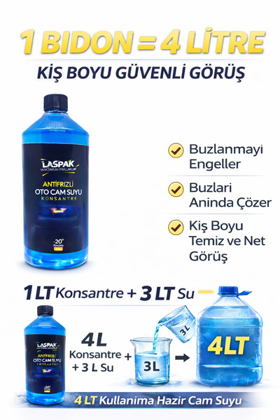 LASPAK Antifrizli Oto Cam Suyu Konsantre 1 LT -20 Derece