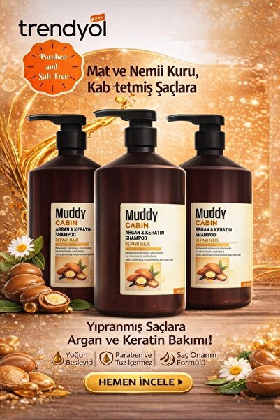 Muddy ZAYIF KURU NEMİNİ KAYBETMİŞ SAÇLARA CABIN ARGAN&KERATİN ŞAMPUAN 1000 ml...