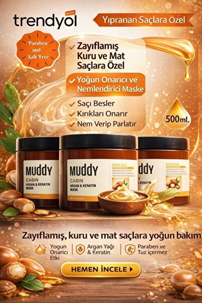 Muddy Cabin Argan Ve Keratin Maske Kuru Zayıf Ve Kırılan Saçlar Için Bakım Kr...