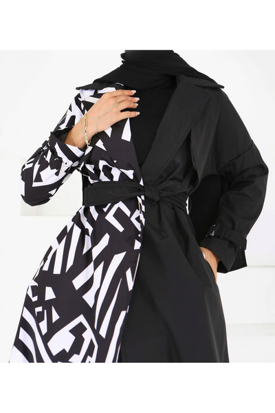 MODA Zebra Pattern Belted Asymmetrical Casual Seasonal Modern Style Trench Coat