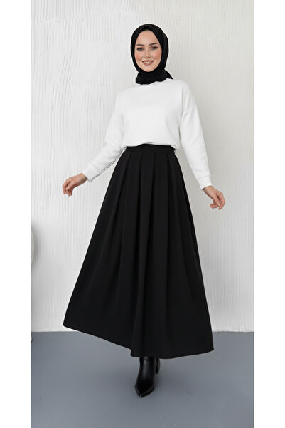 MAİMODA تنورة ماكسي مطوية محتشمة/تنورة ماكسي مطوية أنيقة