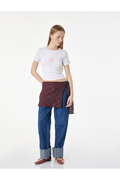 Koton εφαρμοστό Μπλουζάκι με κοντό μανίκι Star με τύπωμα με λαιμόκοψη από βαμ...