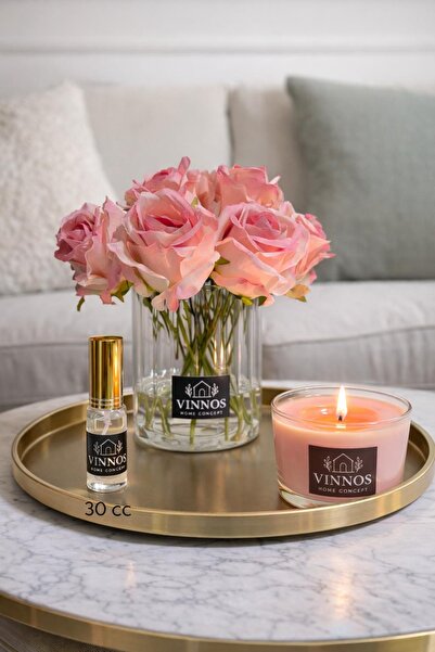 VINNOS HOME CONCEPT Yapay Çiçek Hediye Seti - Pembe 12'li Gül, 230 ml Kokulu ...