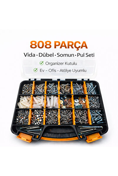 Civtex 808 Parça Vida Seti Dübel Somun Pul Ev Ofis Organizer