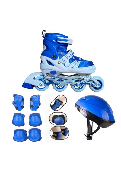 oyuncak paketim Mavi Ayarlanabilir, Full Set ( Kask Dizlik Seti Dahil) Çocuk Başlangıç Pateni