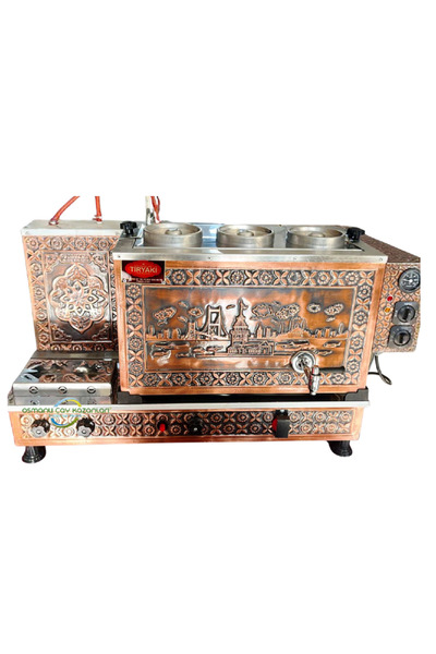 OSMANLI 3 Demlikli Kız Kulesi Tam Otomatik Bakır Çay Ocağı Kazanı 35lt Çay Ma...