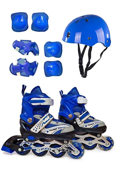 POWER بدلة الأولاد الأصلية باللون الأزرق وخوذة تزلج ذات عجلات قابلة للتعديل و...