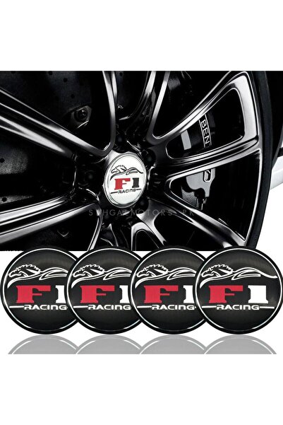 ART Set 4 buc. ornament central janta, model "F1 Black", diametru 5cm