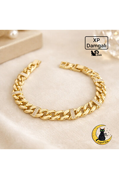 XUPING JEWELRY POKAK 14K Altın Kaplama Gurmet XP Damgalı VIP Bileklik - 17+2cm