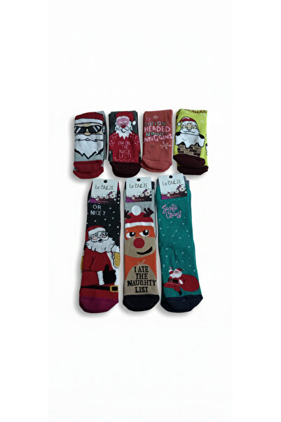 Yerli Renkli uzun kışlık kız ve erkek karma rengarenk hayvan Noel Baba desenl...