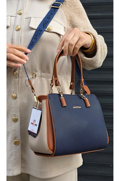 Just Polo حقيبة يد وكتف نسائية أصلية باللون الأزرق الداكن