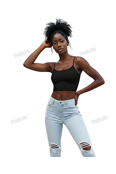 Shiron Sportswear&Company Top crop negru pentru femei, cu bretele din frânghi...