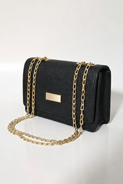 Esse Gold Zincirli Siyah Çapraz Askılı Kadın Omuz Çantası