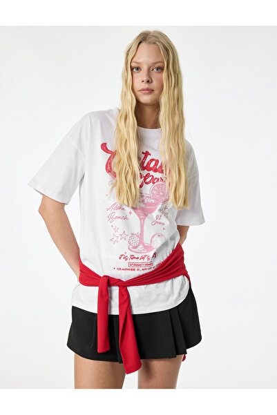 Koton Μπλουζάκι με κοντό μανίκι με λαιμόκοψη με τύπωμα