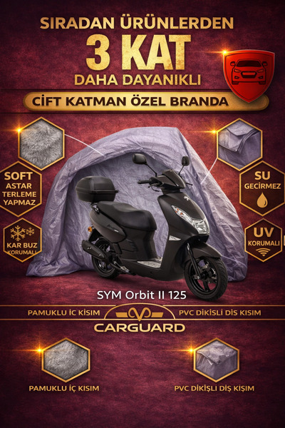 CarGuard غطاء محرك الدراجة النارية Sym Orbit II 125 قماش مجدّل - متوافق مع ال...