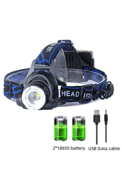 Choice مصباح رأس LED قوي قابل لإعادة الشحن عبر منفذ USB، مزود ببطاريتين 18650...