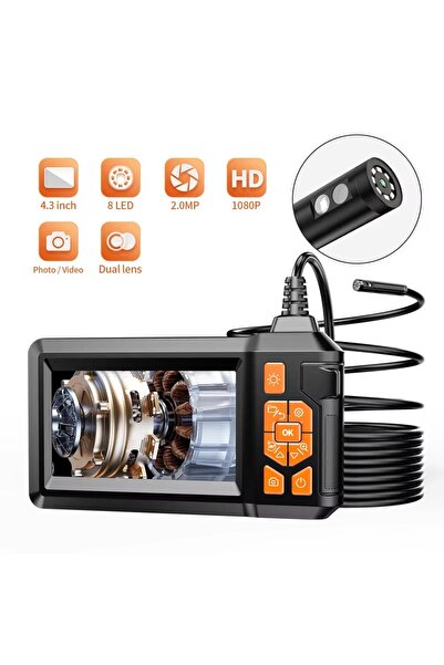 Skygo 10 Mt Ekranlı 3 Kameralı Endoskop Yılan Kamera Hafıza Girişli Sert Kabl...
