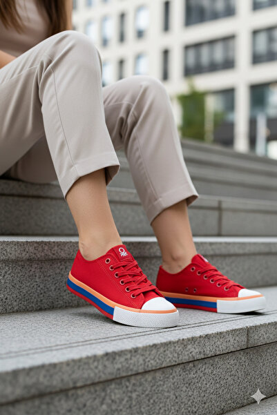 Benetton ®   Original New Season Women's Linen Sports Shoes Bn30176 Red