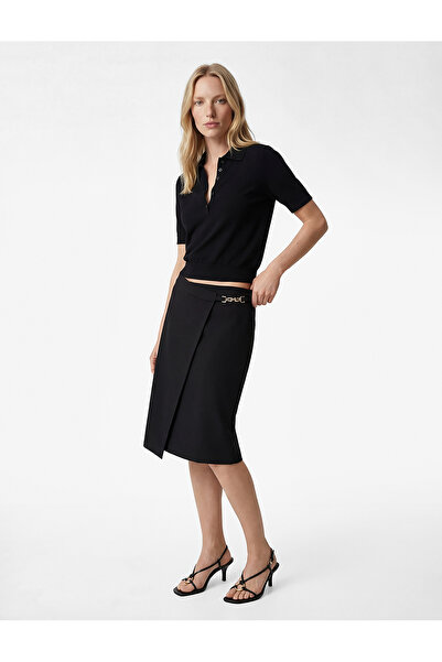 Koton Fusta midi asimetrică cu două rânduri de nasturi cu accesorii metalice