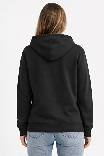 Jooy Company Siyah 2 İplik Mevsimlik Fermuarlı Kapüşonlu Unisex Polar Hırka Ceket