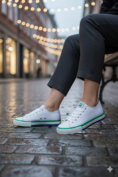 Benetton BN-30176 Pantofi sport pentru femei, din in alb-verde