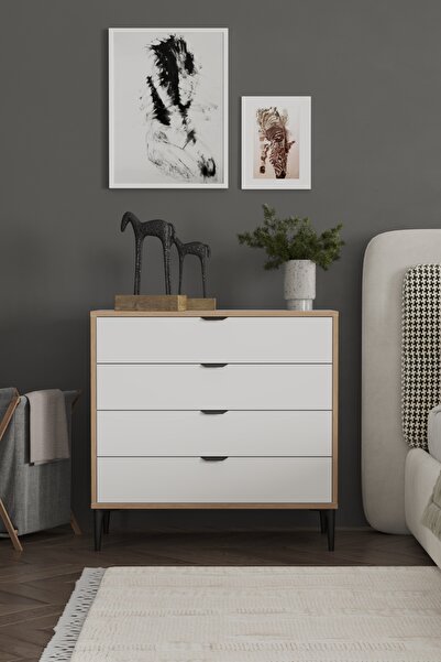 SARMOBİ Arden 4 Çekmeceli Şifonyer 90x88x40 cm Beyaz – Modern Tasarım