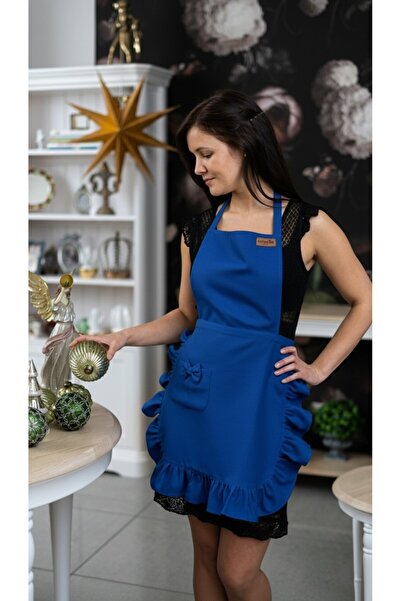 estrella paris Linen Ruffled Bohemian Kitchen Apron Apron Blue