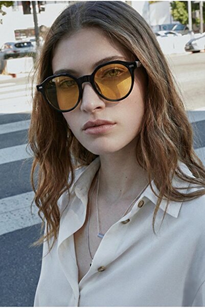 MACERATİ Pentis Unisex Black Oval Frame Orange Glass Sunglasses