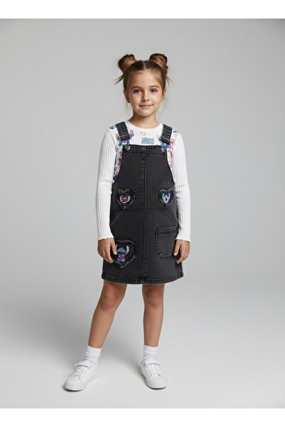 LİLLYPİCCA Σετ κοριτσίστικο με τύπωμα κοτλέ μπαντάκι και κεντημένο τζιν σαλοπέτ