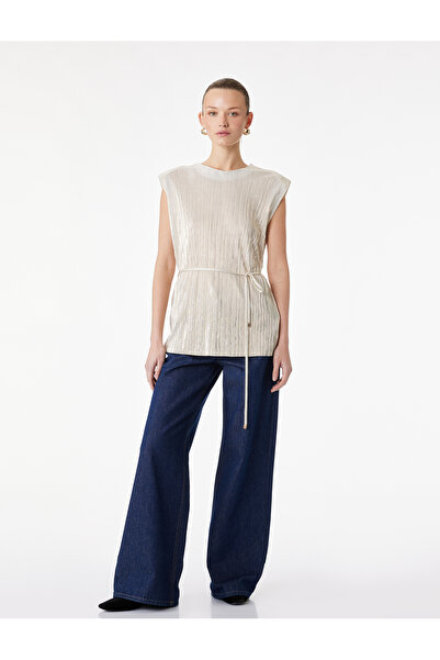 Koton Αμάνικη μπλούζα με λαιμόκοψη και λεπτομέρεια με κορδόνια, συσκευασία βά...