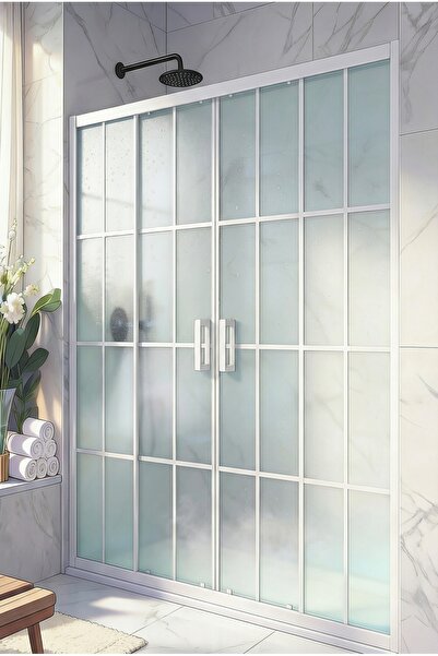 Durul Duşakabin Ön Cephe Beyaz Çizgi Komple Buzlu 5mm Yükseklik 190cm