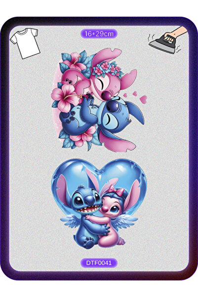 DYENOTE Lilo ve Stitch Ütü ile Yapışan Tişört Tekstil Transfer Dtf Baskı