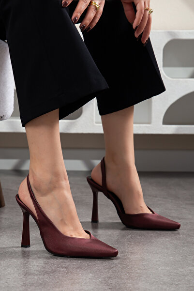 Bak Store حذاء نسائي بكعب ستيليتو 10 سم من الساتان باللون العنابي