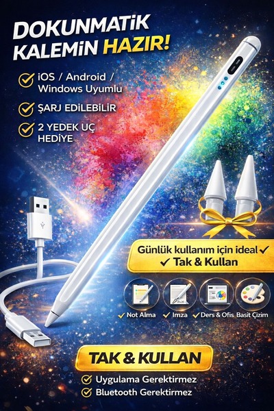 SepetteX Universal Stylus Kalem – iOS / Android / Windows Uyumlu Dokunmatik E...