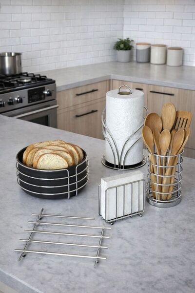 KARTEYA Luxury Stainless Bread Basket and Service Presentation Set Towel Hold...