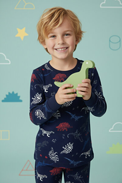 MADALİNA Σετ πιτζάμες για αγόρι 100% βαμβακερό πράσινο σχέδιο δεινοσαύρων