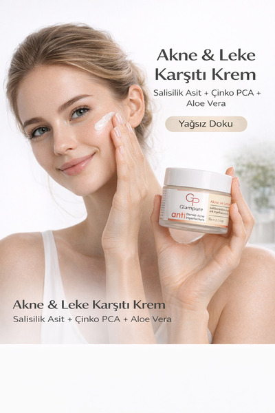 Glampure Akne ve Leke Karşıtı Krem 50 ml Salisilik Asit + Çinko PCA + Aloe Ve...