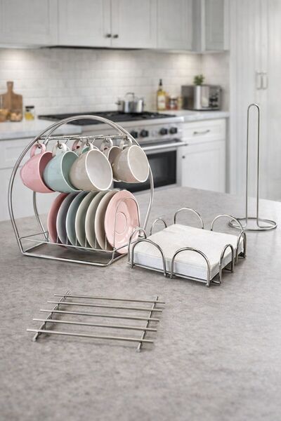 KARTEYA مجموعة عرض الخدمة، حامل مناديل المناشف، شماعة أكواب من الكروم والفضة ...