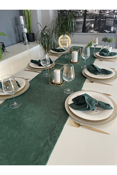 Decamor home Masă specială de Crăciun, lungă, verde închis, cu textura catife...