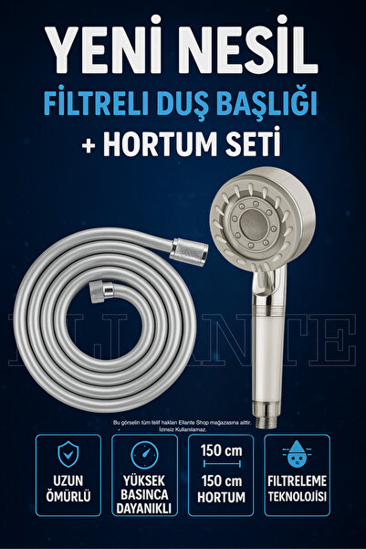 ellante 5 Fonksiyonlu Su Tasarruflu Duş Başlığı Turbo El Duşu Pvc Duş Hortumu...