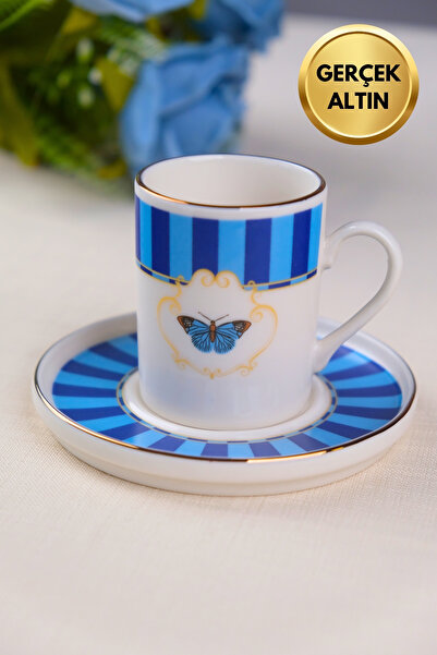 tabakevi Tabak Evi Porselen Butterfly Collection Altın Yaldızlı Kahve Fincanı...