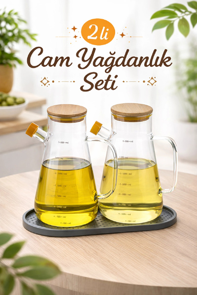 Berdina Home Bamboo Lid Glass Oil Pot Vacuum Silicone Stand Vinegar Bowl Oliv...