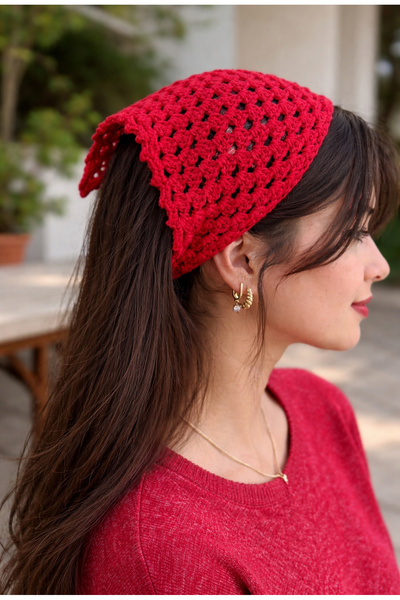 gül sezgin butik Women's Hand-Knitted Triangle Design Model Bandana Hair Acce...